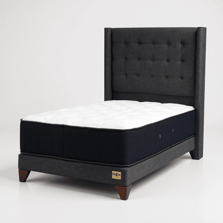 Cama 1.5 Plaza Box 8 cm Colchon CIC + Respaldo + Patas De Madera 5