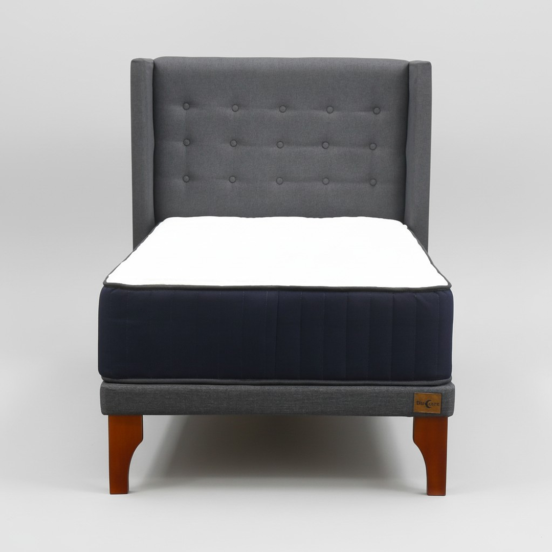 Cama 1.5 Plaza Box 8 cm Colchon CIC + Respaldo + Patas De Madera 11