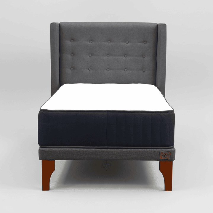 Cama 1.5 Plaza Box 8 cm Colchon CIC + Respaldo + Patas De Madera 11