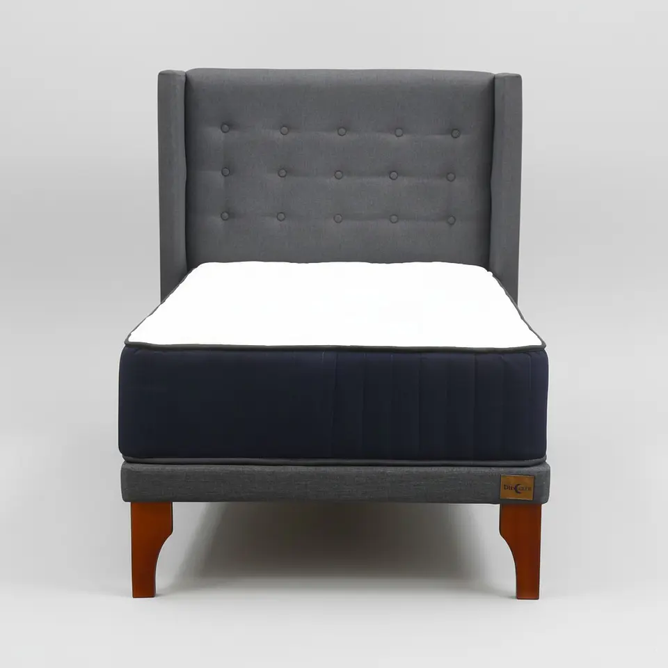 Cama 1.5 Plaza Box 8 cm Colchon CIC + Respaldo + Patas De Madera 11