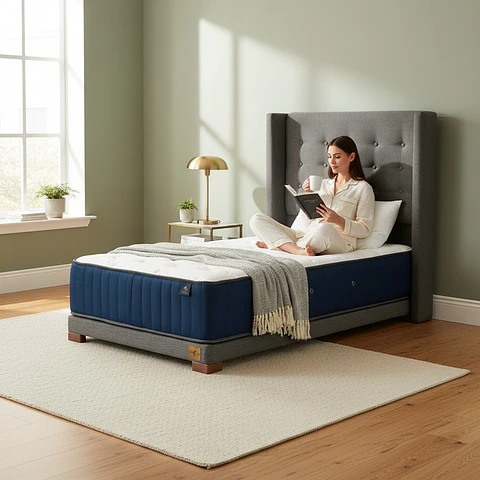 Cama 1.5 Plaza Box 8 cm Colchon CIC + Respaldo + Patas De Madera