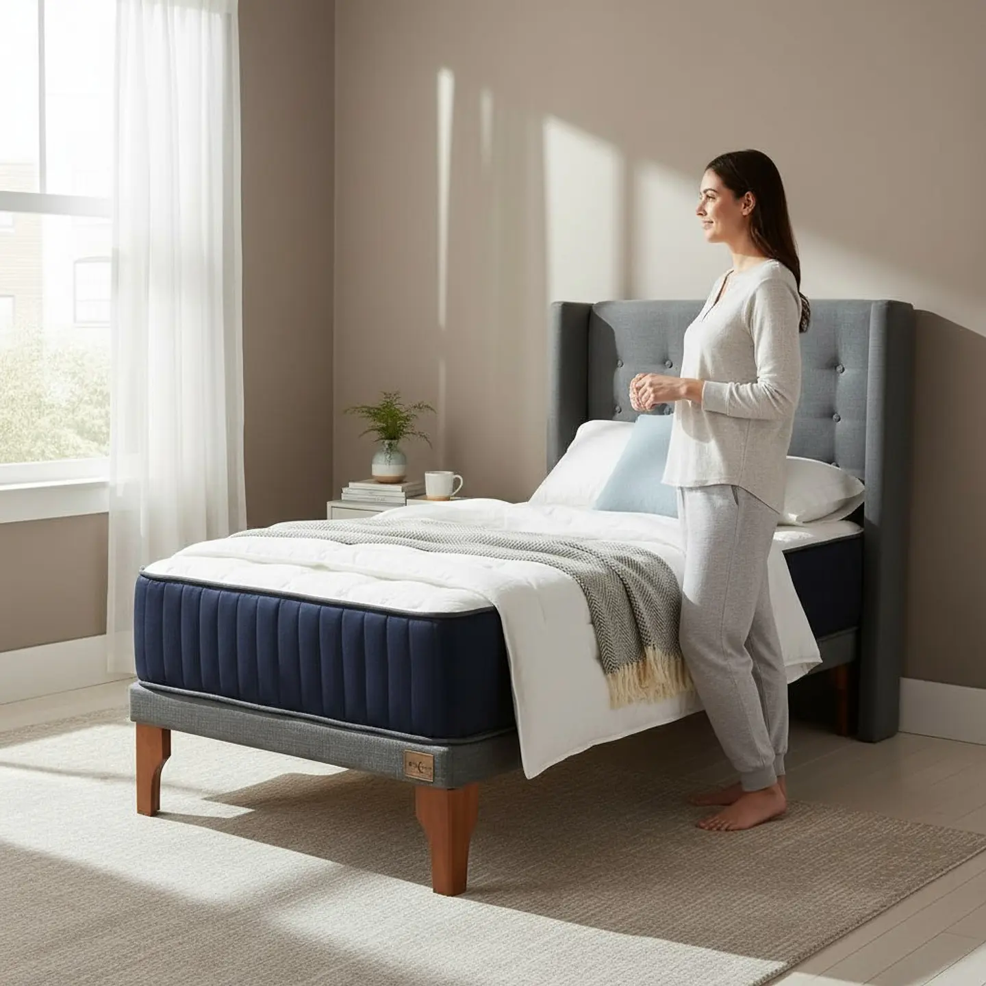 Cama 1.5 Plaza Box 8 cm Colchon CIC + Respaldo + Patas De Madera 10