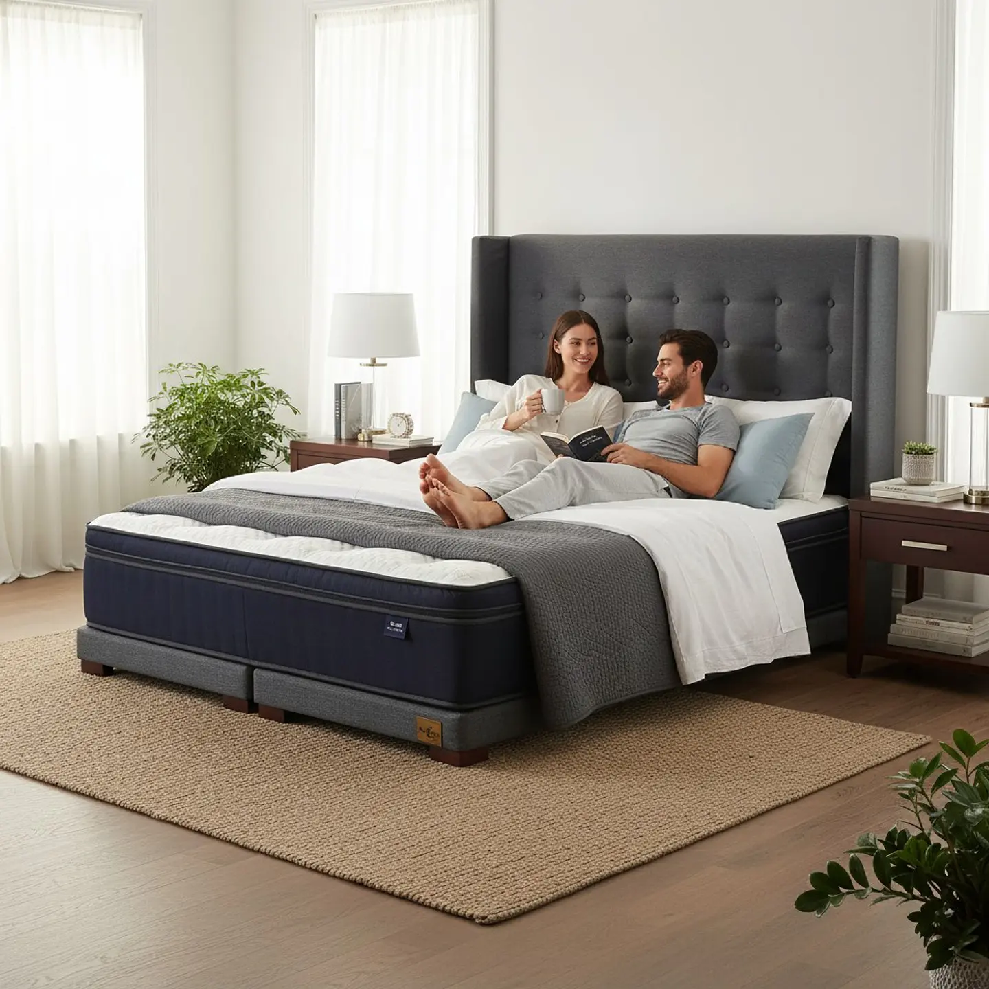 Cama 2 Plazas Box 8 cm Colchon CIC + Respaldo + Patas De Madera 1