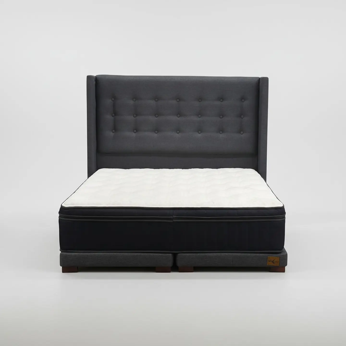 Cama 2 Plazas Box 8 cm Colchon CIC + Respaldo + Patas De Madera 2