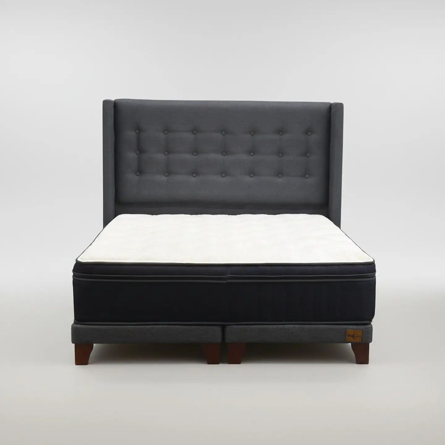 Cama 2 Plazas Box 8 cm Colchon CIC + Respaldo + Patas De Madera 5