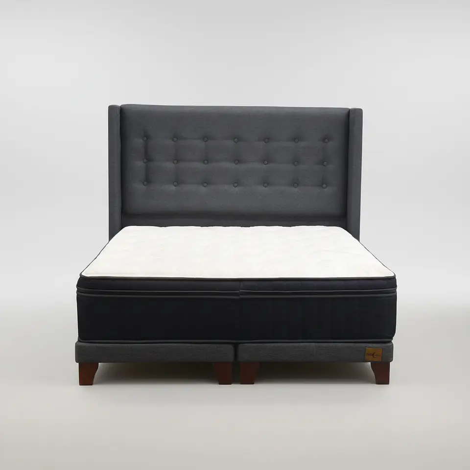 Cama 2 Plazas Box 8 cm Colchon CIC + Respaldo + Patas De Madera 5