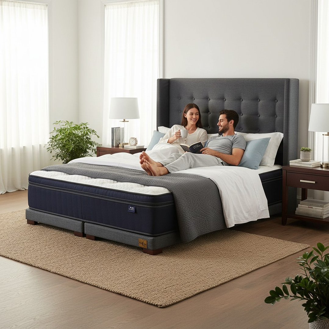 Cama King Box 8 cm Colchon CIC + Respaldo + Patas De Madera 1