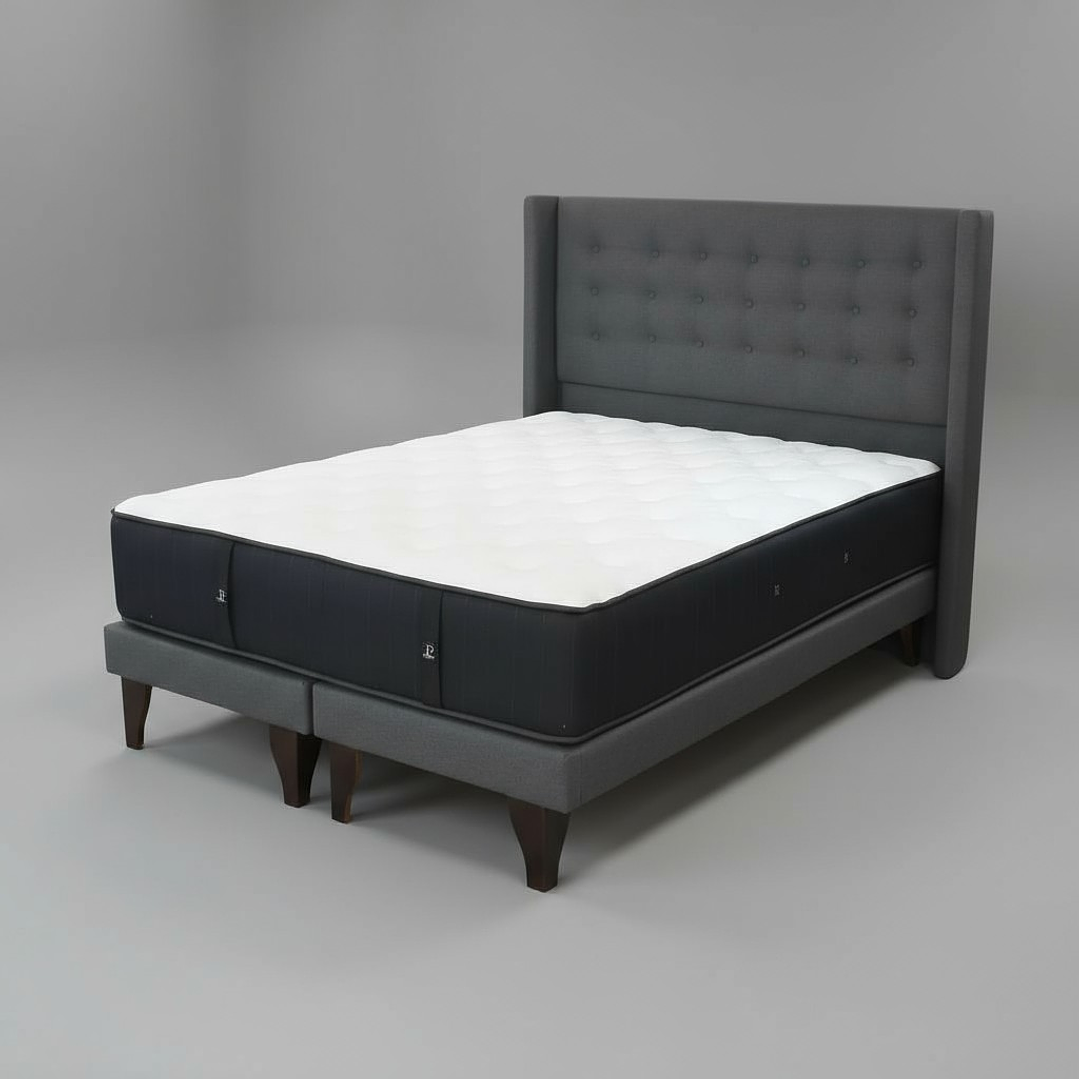 Cama King Box 8 cm Colchon CIC + Respaldo + Patas De Madera 8