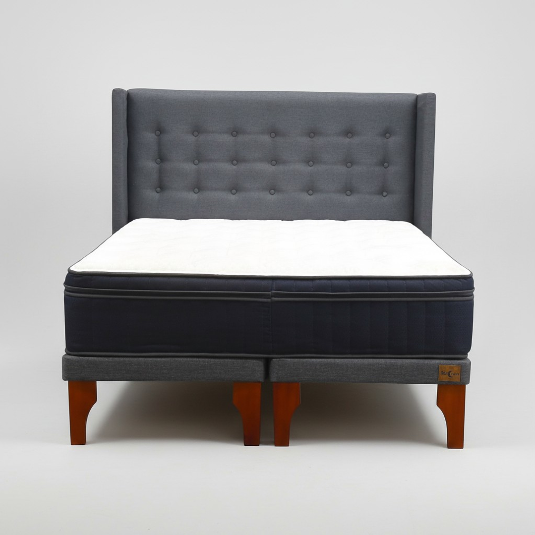 Cama Full Dividida Box 8 cm Colchon CIC + Respaldo + Patas De Madera 11