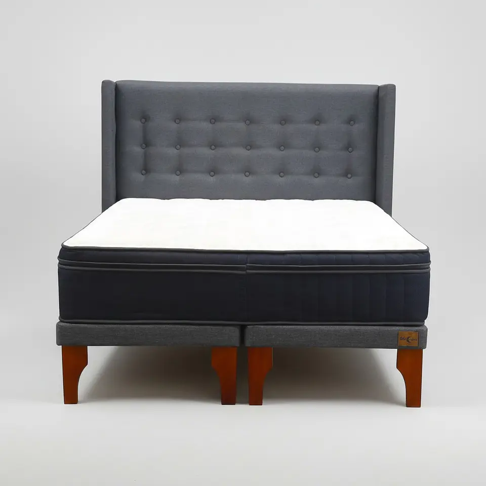 Cama Full Dividida Box 8 cm Colchon CIC + Respaldo + Patas De Madera 11