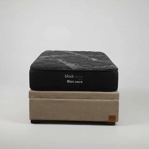 Cama Baul 1 Plaza + Colchon Black Prime - Modelo Uno / Con Patas De Madera (Beige)