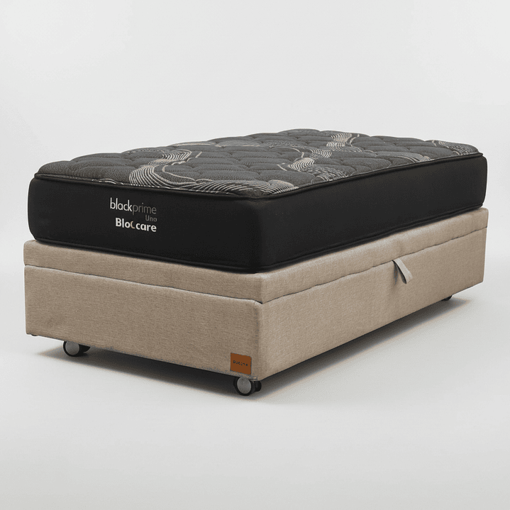 Cama Baul 1 Plaza + Colchon Black Prime - Modelo Uno / Ruedas A Eleccion (Beige) 2