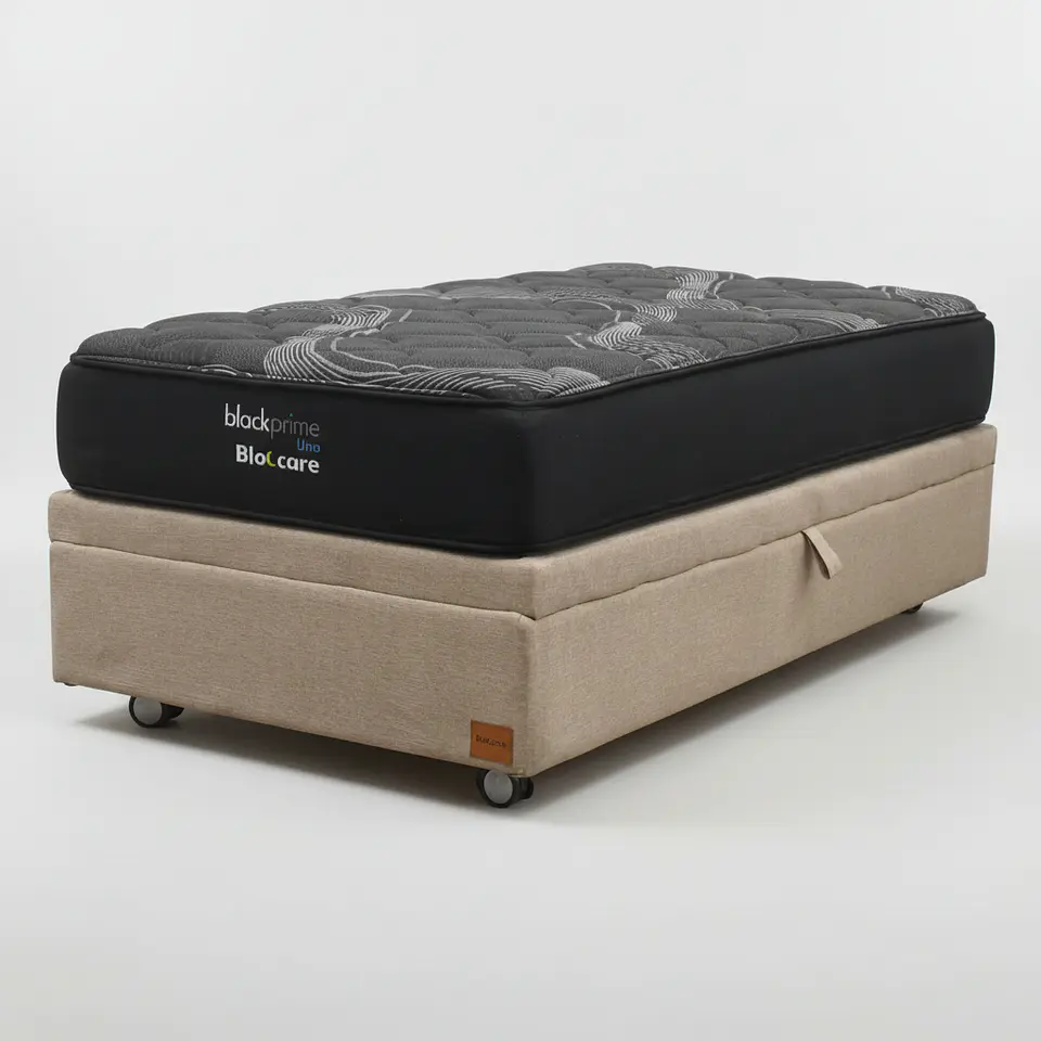 Cama Baul 1 Plaza + Colchon Black Prime - Modelo Uno / Ruedas A Eleccion (Beige) 2