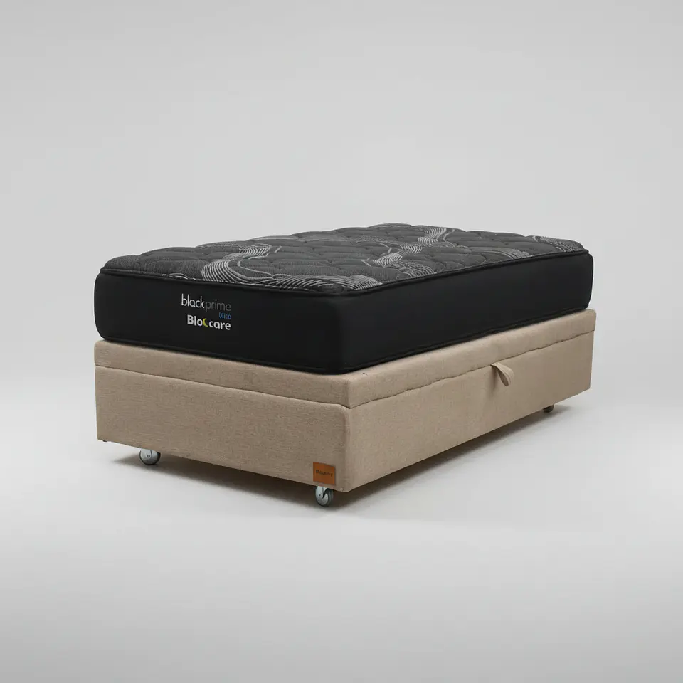 Cama Baul 1 Plaza + Colchon Black Prime - Modelo Uno / Ruedas A Eleccion (Beige) 4