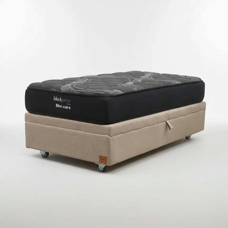 Cama Baul 1 Plaza + Colchon Black Prime - Modelo Uno / Ruedas A Eleccion (Beige) 6