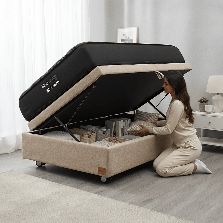 Cama Baul 1 Plaza + Colchon Black Prime - Modelo Uno / Ruedas A Eleccion (Beige) 1