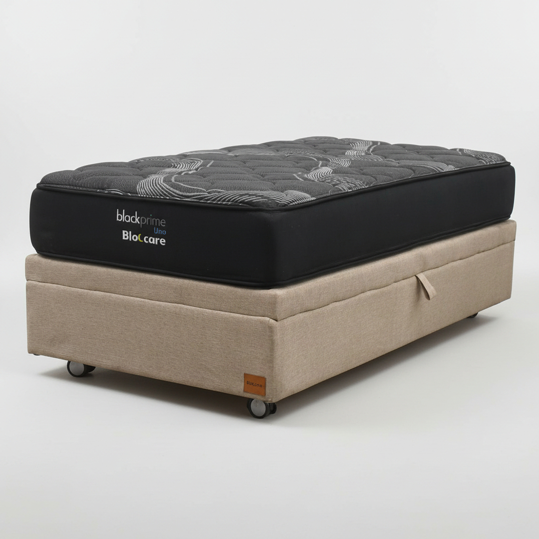 Cama Baul 1.5 Plaza + Colchon Black Prime - Modelo Uno / Ruedas A Eleccion (Beige) 2