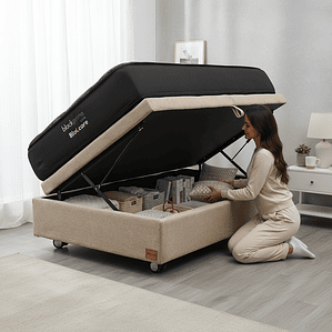 Cama Baul 1.5 Plaza + Colchon Black Prime - Modelo Uno / Ruedas A Eleccion (Beige)