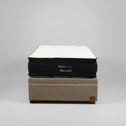 Cama Baul 1.5 Plaza + Colchon Black Prime - Modelo Dos / Con Patas De Madera (Beige)