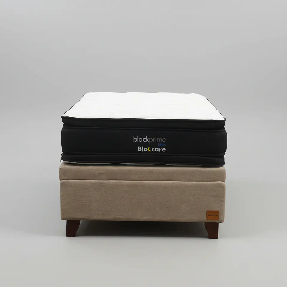 Cama Baul 1.5 Plaza + Colchon Black Prime - Modelo Dos / Con Patas De Madera (Beige) 5