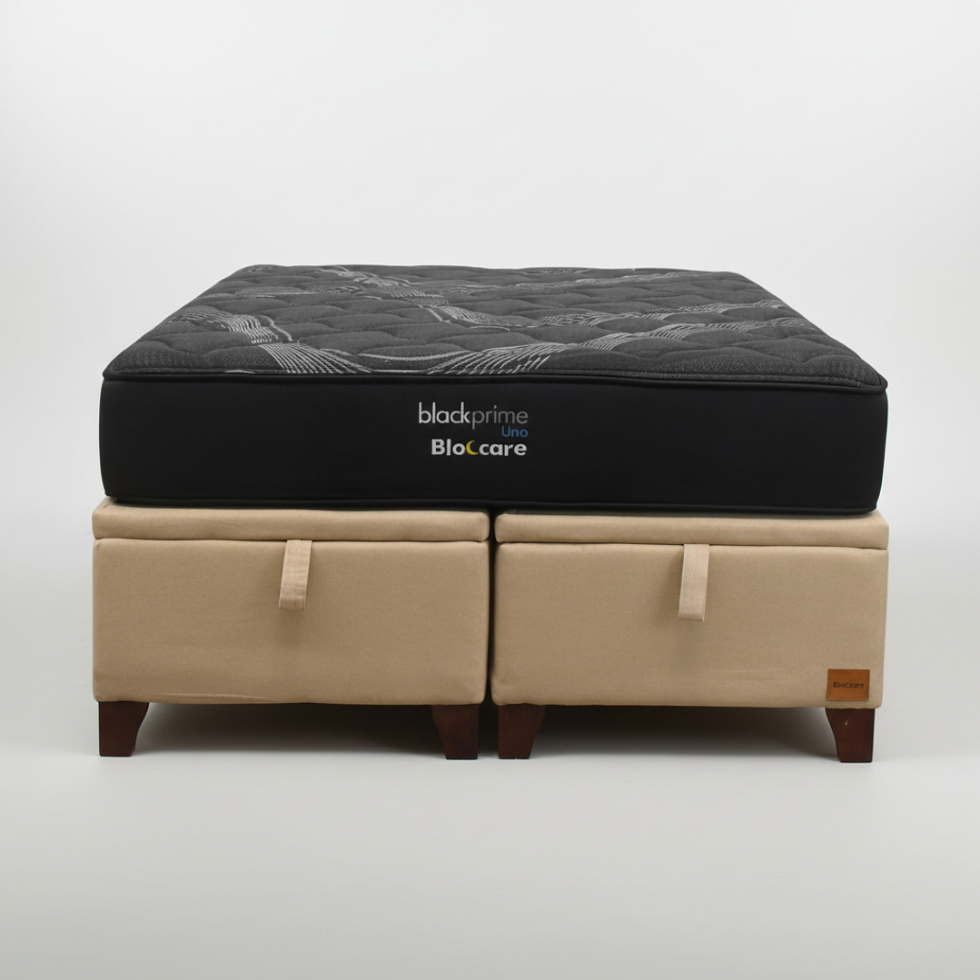 Cama Baul 2 Plazas + Colchon Black Prime - Modelo Uno / Con Patas De Madera (Beige) 5