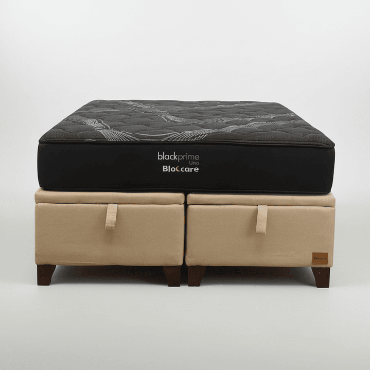Cama Baul 2 Plazas + Colchon Black Prime - Modelo Uno / Con Patas De Madera (Beige) 5