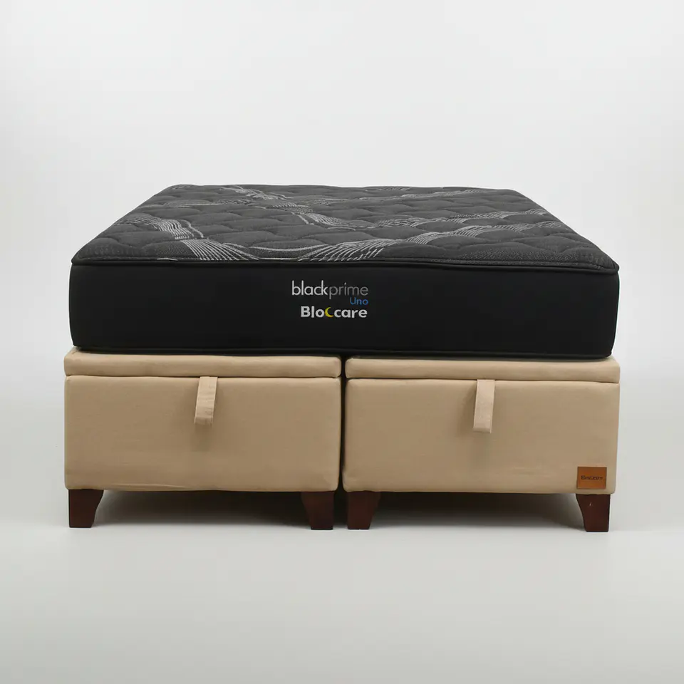 Cama Baul King + Colchon Black Prime - Modelo Uno / Con Patas De Madera (Beige) 5