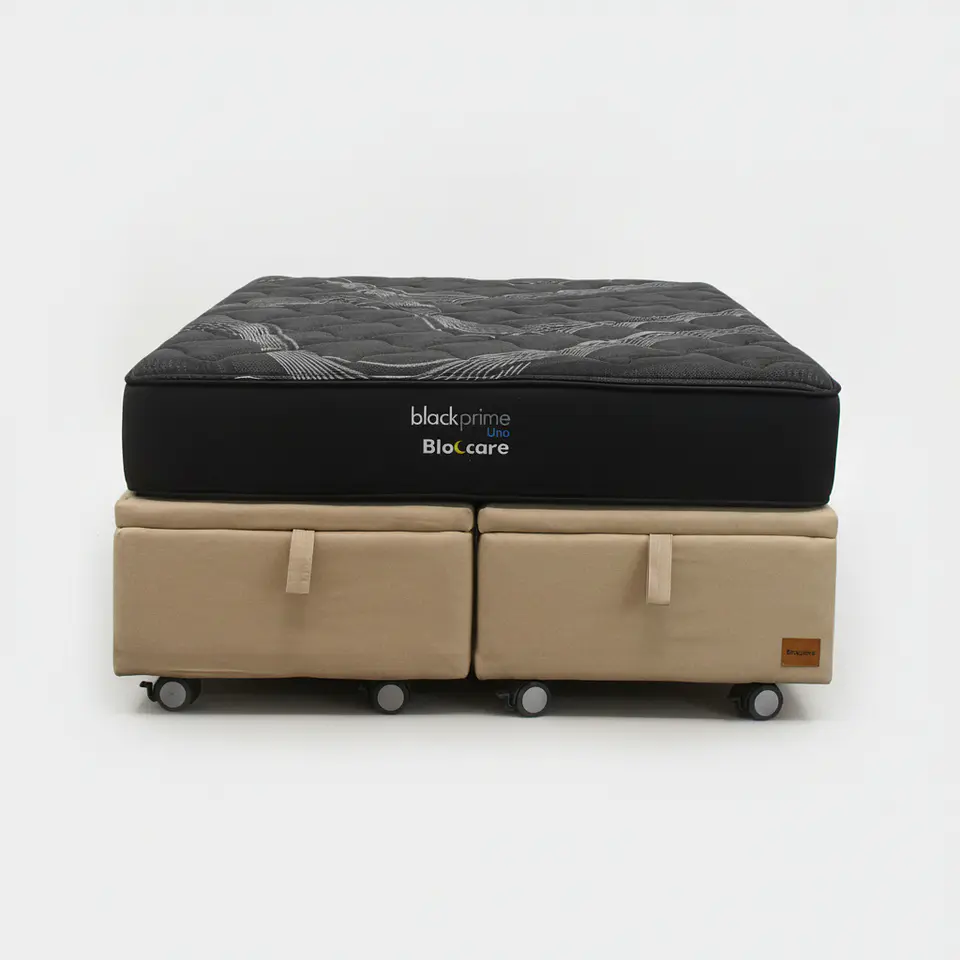 Cama Baul 2 Plaza + Colchon Black Prime - Modelo Uno / Ruedas A Eleccion (Beige) 3
