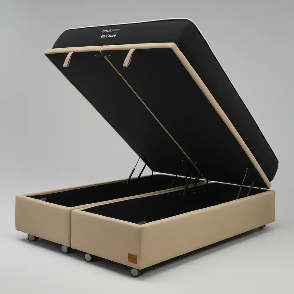 Cama Baul 2 Plaza + Colchon Black Prime - Modelo Uno / Ruedas A Eleccion (Beige) 2
