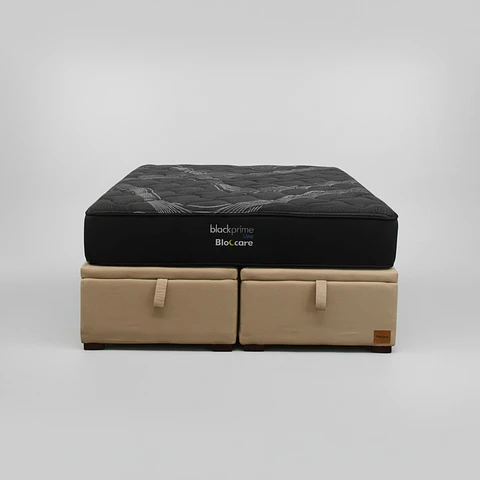 Cama Baul Super King + Colchon Black Prime - Modelo Uno / Con Patas De Madera (Beige)