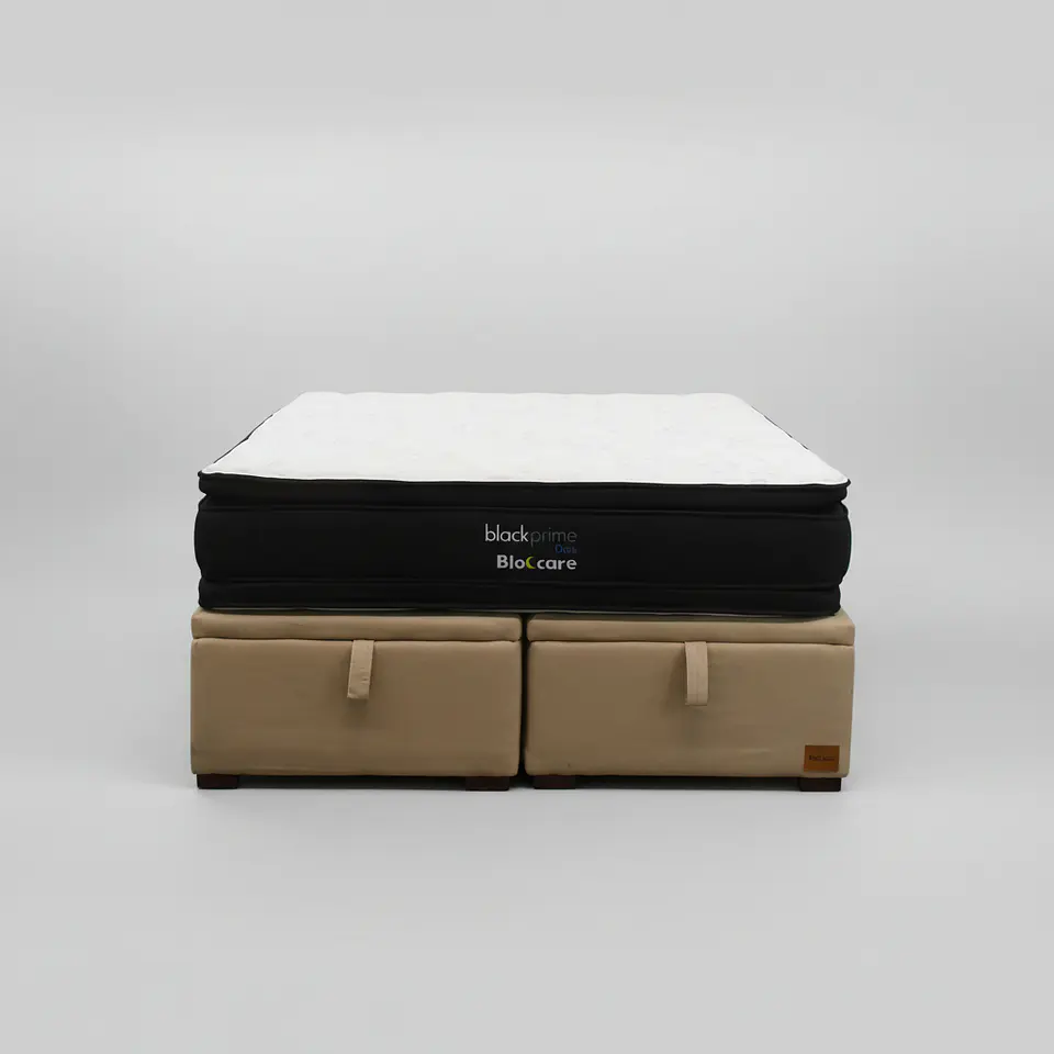 Cama Baul 2 Plazas + Colchon Black Prime - Modelo Dos / Con Patas De Madera (Beige) 2