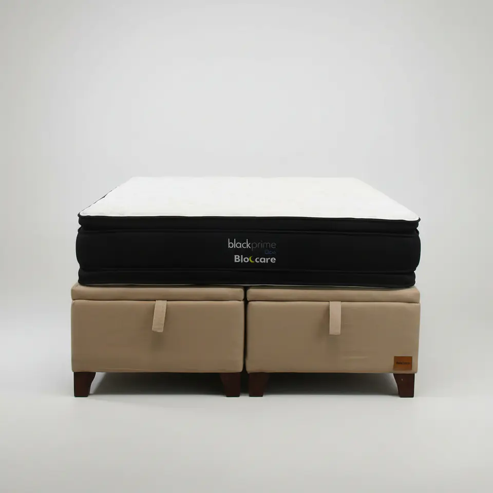 Cama Baul 2 Plazas + Colchon Black Prime - Modelo Dos / Con Patas De Madera (Beige) 5