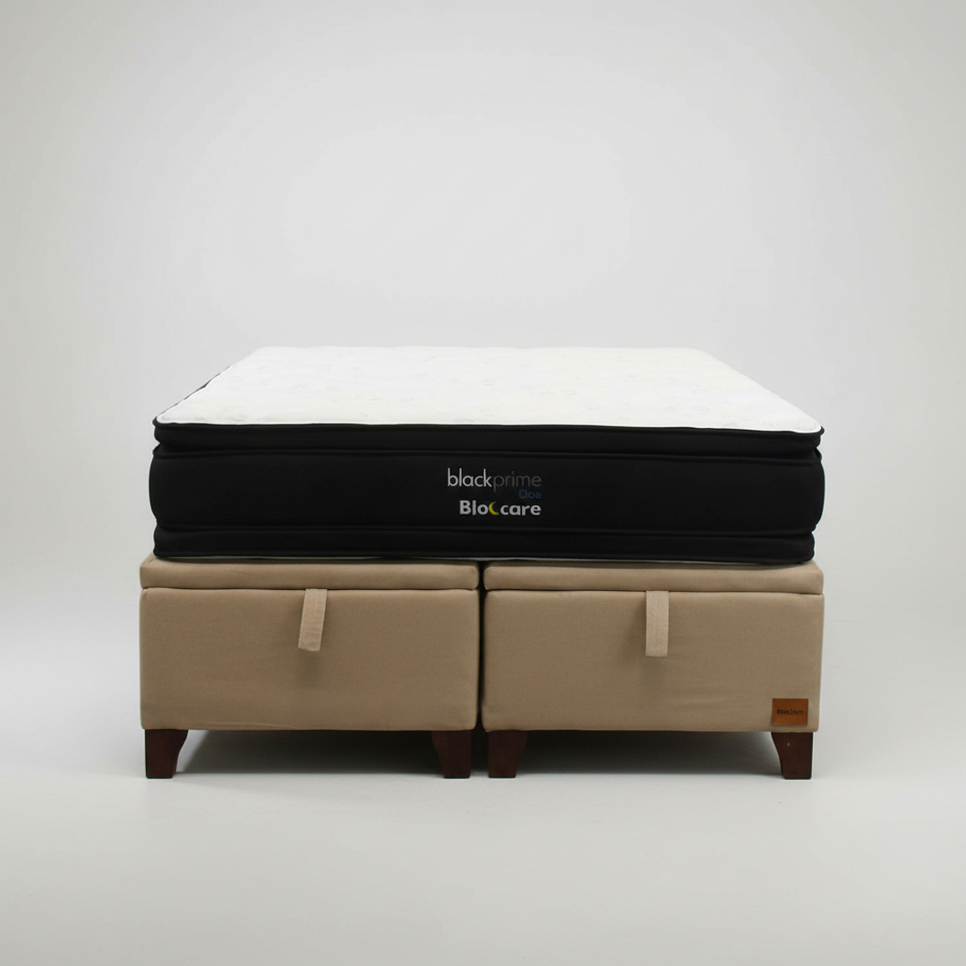 Cama Baul King + Colchon Black Prime - Modelo Dos / Con Patas De Madera (Beige) 5