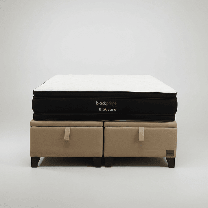 Cama Baul Super King + Colchon Black Prime - Modelo Dos / Con Patas De Madera (Beige) 5