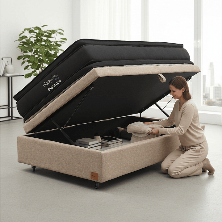 Cama Baul 1 Plaza + Colchon Black Prime - Modelo Dos / Ruedas A Eleccion (Beige) 1