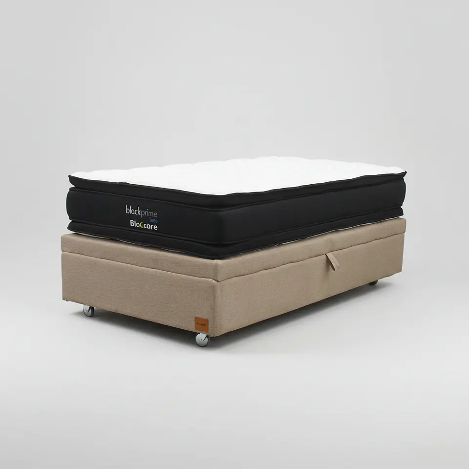 Cama Baul 1 Plaza + Colchon Black Prime - Modelo Dos / Ruedas A Eleccion (Beige) 4