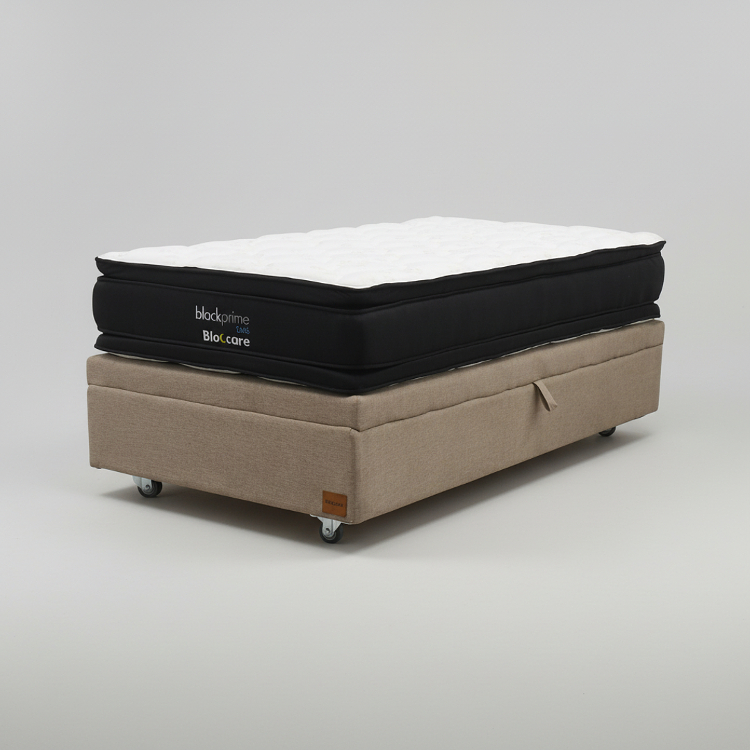 Cama Baul 1 Plaza + Colchon Black Prime - Modelo Dos / Ruedas A Eleccion (Beige) 6