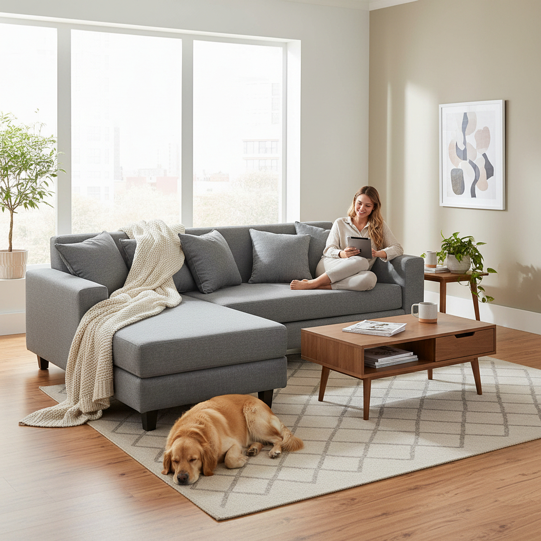Sofa Seccional Bloccare 2  Cuerpos - Tela Verona Gris 1
