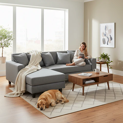 Sofa Seccional Bloccare 3  Cuerpos - Tela Verona Gris