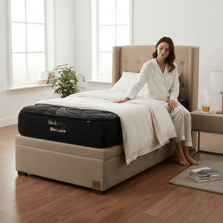 Cama Baul 1 Plaza + Colchon Black Prime - Modelo Uno + Respaldo / Con Patas (Beige) 1