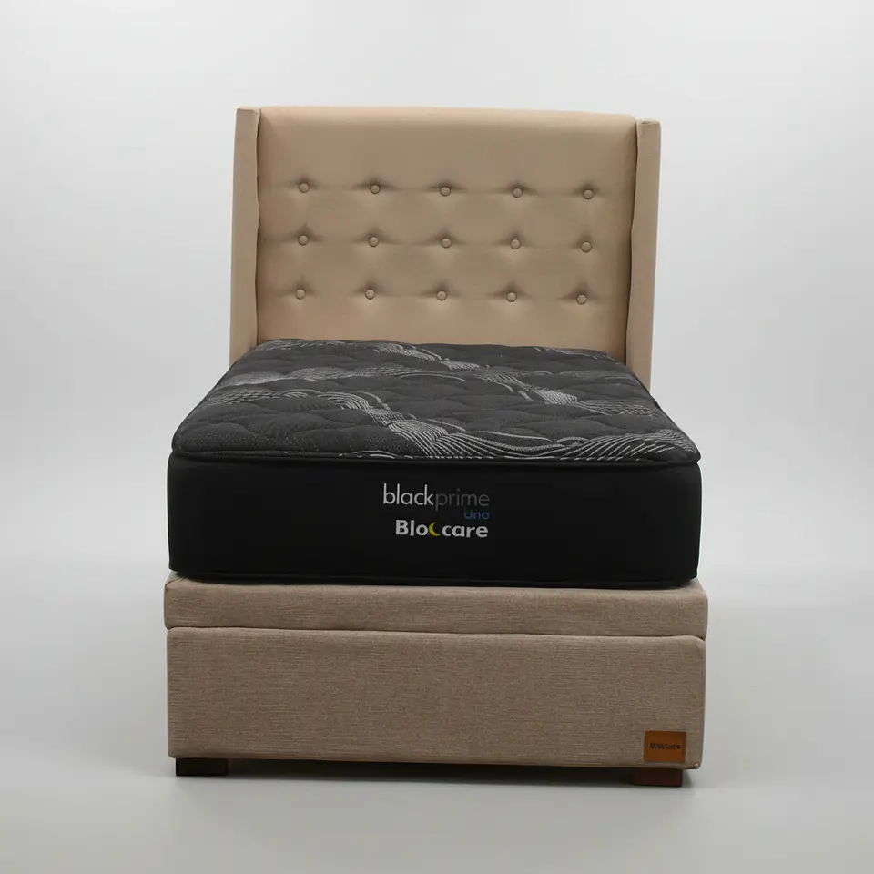 Cama Baul 1 Plaza + Colchon Black Prime - Modelo Uno + Respaldo / Con Patas (Beige) 2