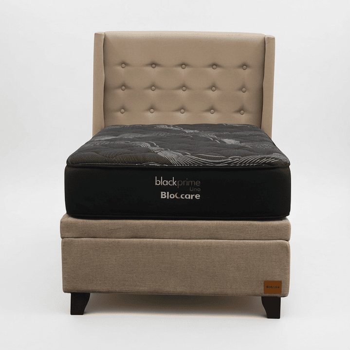 Cama Baul 1 Plaza + Colchon Black Prime - Modelo Uno + Respaldo / Con Patas (Beige) 5