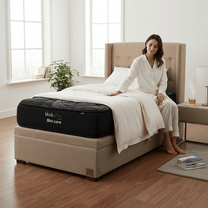 Cama Baul 1.5 Plaza + Colchon Black Prime - Modelo Uno + Respaldo / Con Patas (Beige)