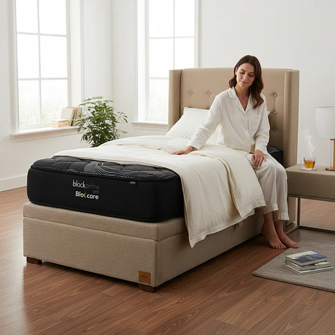 Cama Baul 1.5 Plaza + Colchon Black Prime - Modelo Uno + Respaldo / Con Patas (Beige)