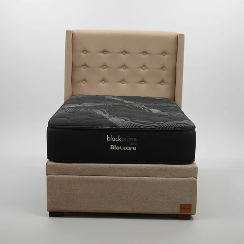 Cama Baul 1.5 Plaza + Colchon Black Prime - Modelo Uno + Respaldo / Con Patas (Beige)