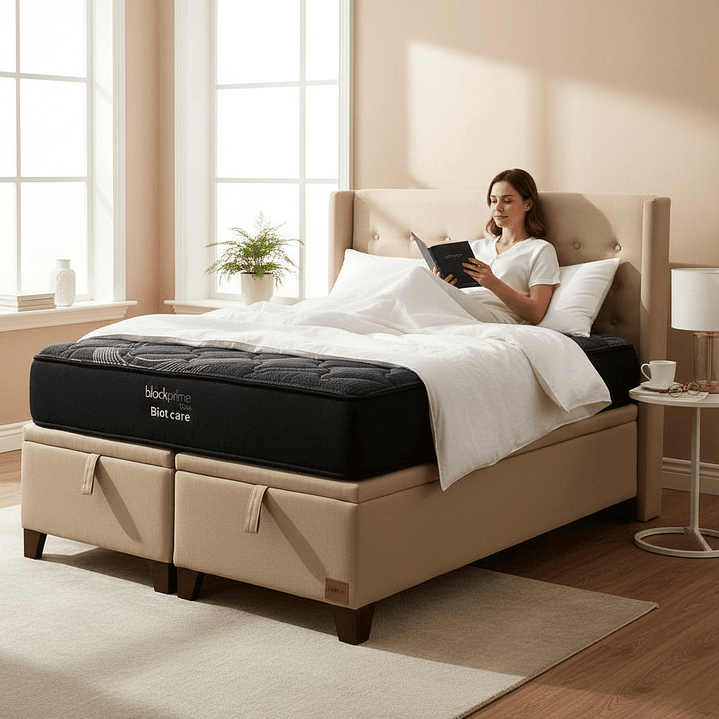 Cama Baul King + Colchon Black Prime - Modelo Uno + Respaldo / Con Patas (Beige) 1