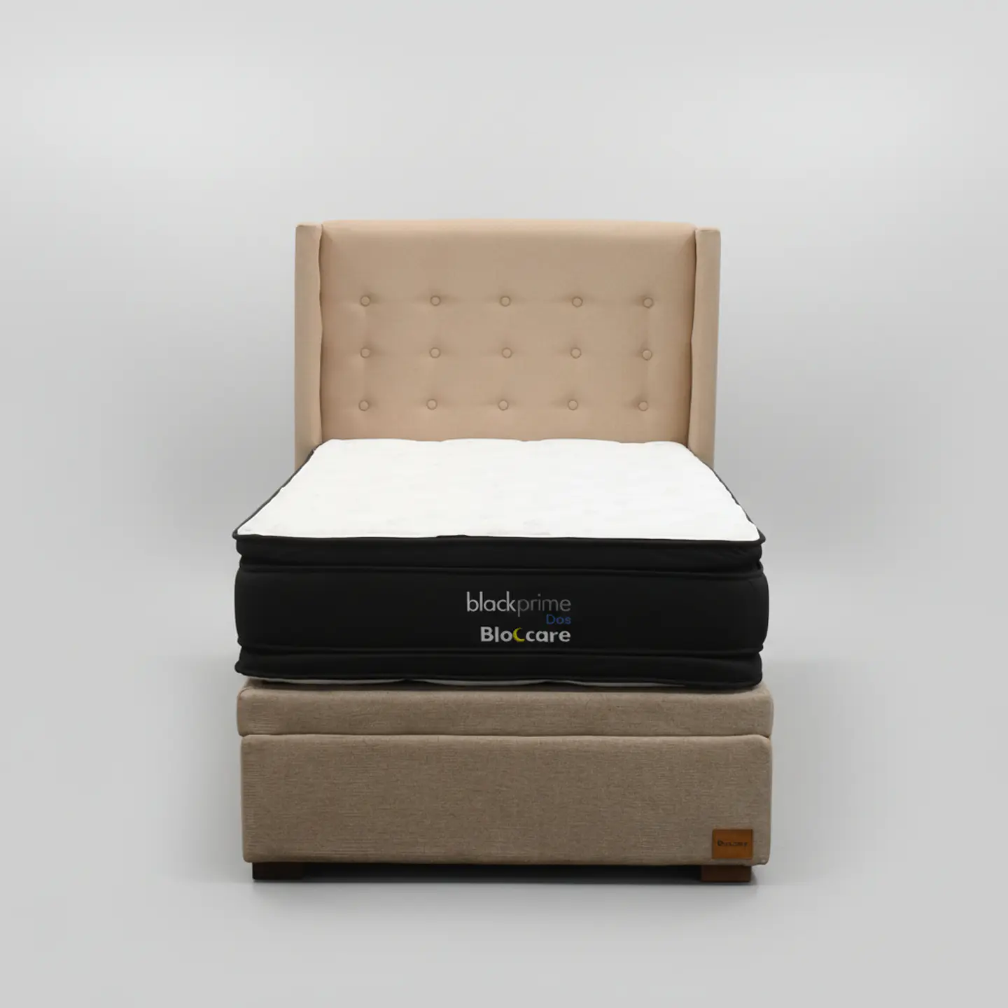 Cama Baul 1.5 Plaza + Colchon Black Prime - Modelo Dos + Respaldo / Con Patas (Beige) 2