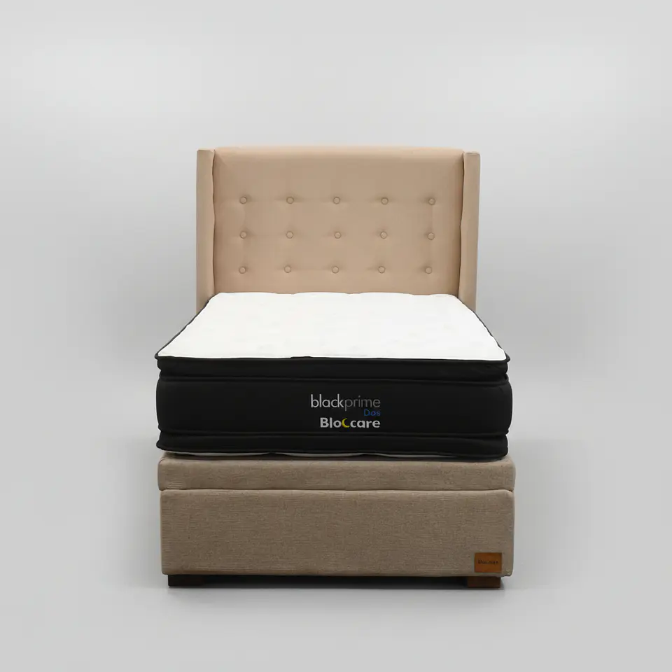 Cama Baul 1.5 Plaza + Colchon Black Prime - Modelo Dos + Respaldo / Con Patas (Beige) 2