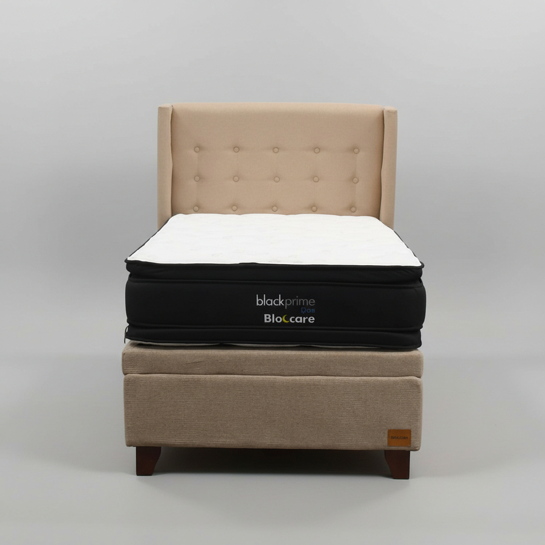 Cama Baul 1.5 Plaza + Colchon Black Prime - Modelo Dos + Respaldo / Con Patas (Beige) 5