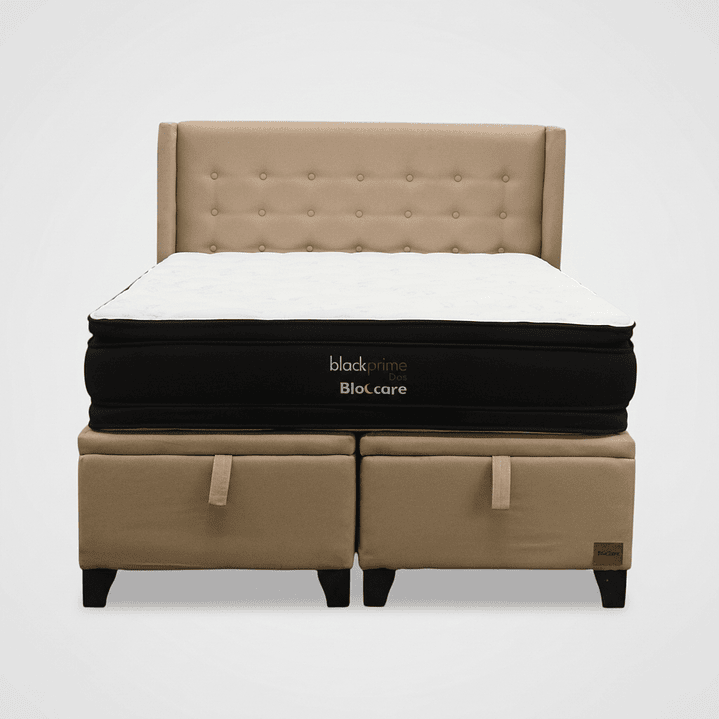 Cama Baul 2 Plazas + Colchon Black Prime - Modelo Dos + Respaldo / Con Patas (Beige) 5